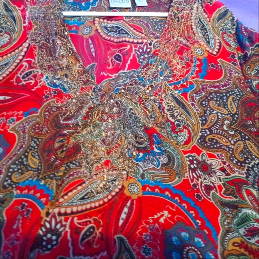 Chicos Vintage Red paisley 100% Silk tunic